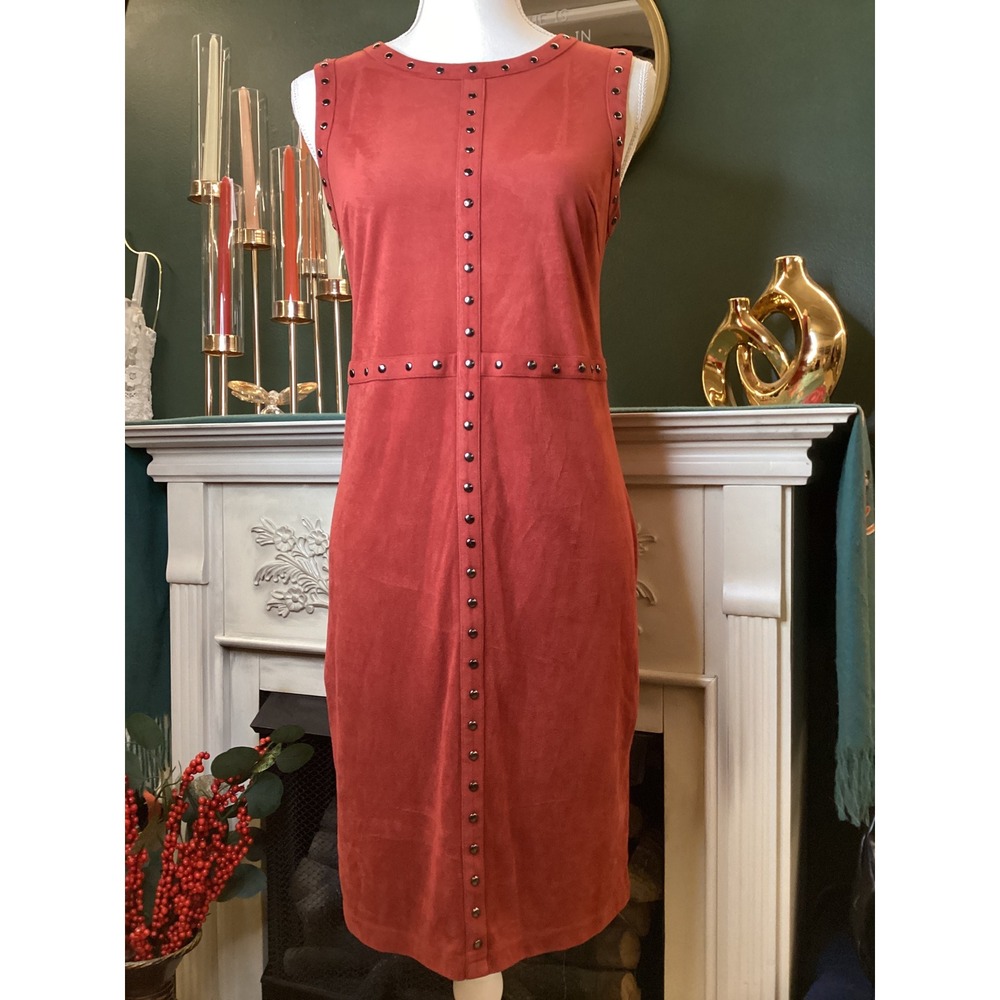 Spense Rust Faux Suede Studded Sheath Dress Sleeveless Size 4‎
